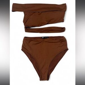 Zara Chocolate Brown One-Shoulder Bikini